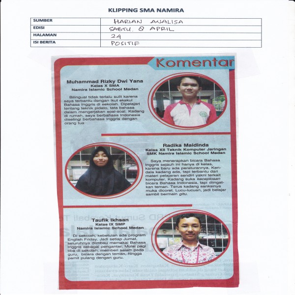 SISWA SMA NAMIRA MENERAPKAN 2 BAHASA DI SEKOLAH NAMIRA