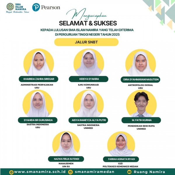 8 SISWA SMA NAMIRA DITERIMA DI PTN MELALUI JALUR SNBP